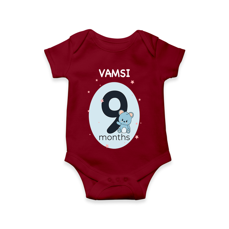 Commemorate your little one's 9th month with a customized romper - MAROON - 0 - 3 Months Old (Chest 16")