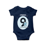 Commemorate your little one's 9th month with a customized romper - NAVY BLUE - 0 - 3 Months Old (Chest 16")