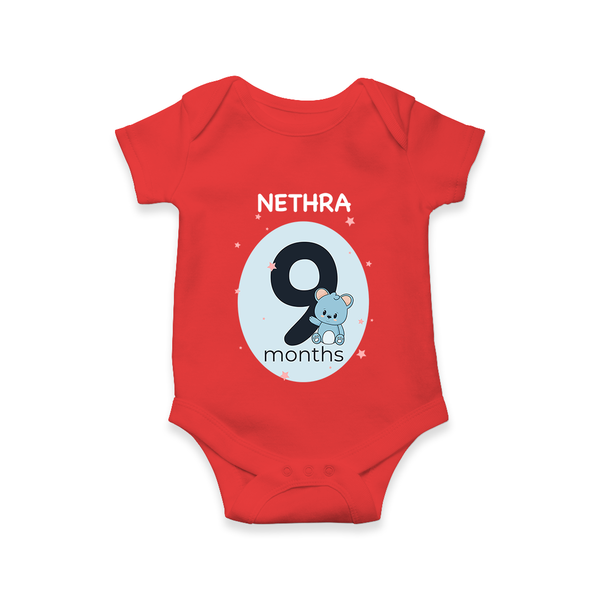Baby Romper Birthday Outfit - 9th Month | Personalized Bodysuit | Cozy Cotton Fabric - RED - New Born (Chest 14")