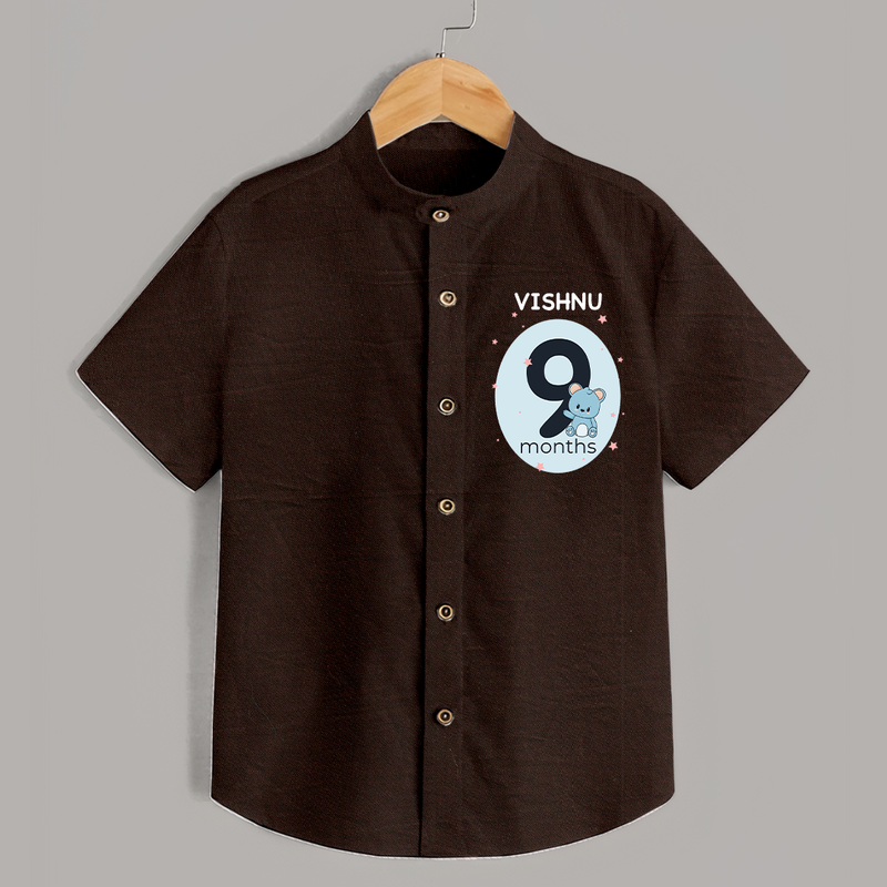 Baby Shirt Birthday Outfit - 9th Month | Personalized Shirt | Cozy Cotton Fabric - CHOCOLATE BROWN - 0 - 6 Months Old (Chest 23")