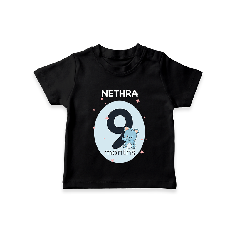 Baby T-Shirt Birthday Outfit - 9th Month | Personalized T-Shirt | Cozy Cotton Fabric - BLACK - 0-5 Months Old (Chest 17")