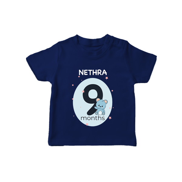 Baby T-Shirt Birthday Outfit - 9th Month | Personalized T-Shirt | Cozy Cotton Fabric - NAVY BLUE - 0-5 Months Old (Chest 17")