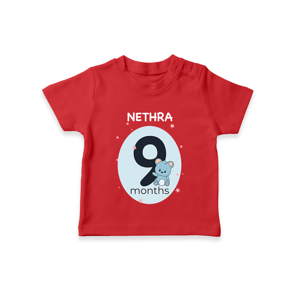Baby T-Shirt Birthday Outfit - 9th Month | Personalized T-Shirt | Cozy Cotton Fabric - RED - 0-5 Months Old (Chest 17")