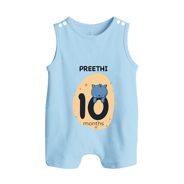 Baby Romper Suit/ Sleeveless Romper Birthday Outfit - 10th Month | Personalized Romper Suit/ Sleeveless Romper | Cozy Cotton Fabric - BABY BLUE - 0 - 5 Months Old (Chest 18")