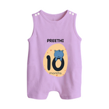 Baby Romper Suit/ Sleeveless Romper Birthday Outfit - 10th Month | Personalized Romper Suit/ Sleeveless Romper | Cozy Cotton Fabric - LILAC - 0 - 5 Months Old (Chest 18")
