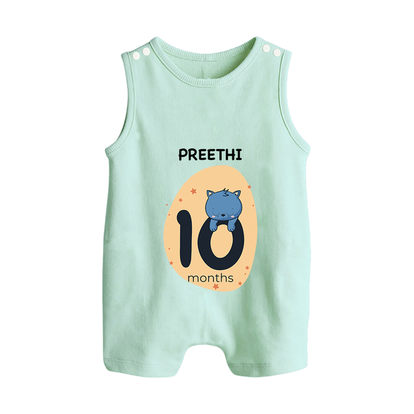 Baby Romper Suit/ Sleeveless Romper Birthday Outfit - 10th Month | Personalized Romper Suit/ Sleeveless Romper | Cozy Cotton Fabric - MINT GREEN - 0 - 5 Months Old (Chest 18")