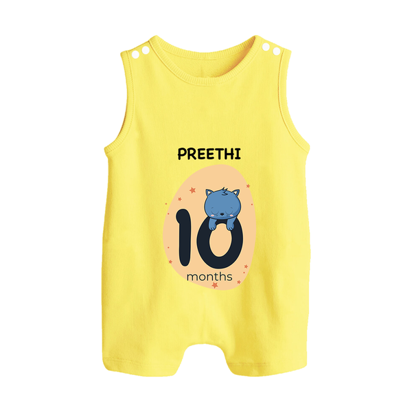 Baby Romper Suit/ Sleeveless Romper Birthday Outfit - 10th Month | Personalized Romper Suit/ Sleeveless Romper | Cozy Cotton Fabric - PASTEL YELLOW - 0 - 5 Months Old (Chest 18")