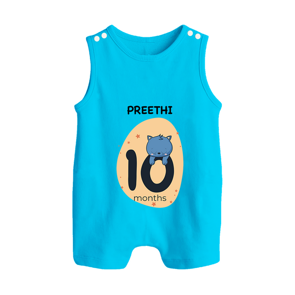 Baby Romper Suit/ Sleeveless Romper Birthday Outfit - 10th Month | Personalized Romper Suit/ Sleeveless Romper | Cozy Cotton Fabric - SKY BLUE - 0 - 5 Months Old (Chest 18")