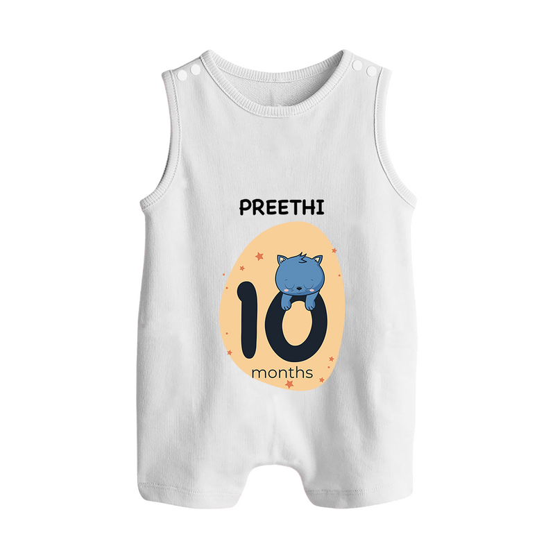 Baby Romper Suit/ Sleeveless Romper Birthday Outfit - 10th Month | Personalized Romper Suit/ Sleeveless Romper | Cozy Cotton Fabric - WHITE - 0 - 5 Months Old (Chest 18")