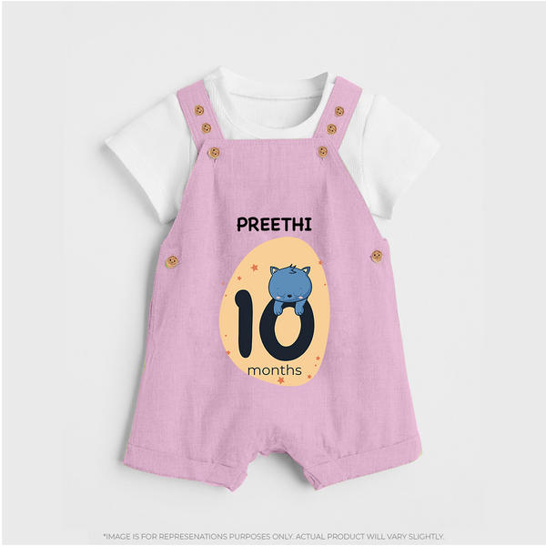 Baby Dungaree Set Birthday Outfit - 10th Month | Personalized Dungaree Set | Cozy Cotton Fabric - BABY PINK - 0 - 5 Months Old (Chest 18")