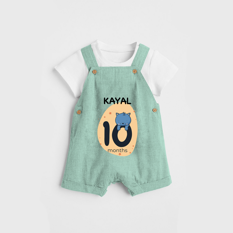 Commemorate your little one's 10th month with a customized Dungaree Set - LIGHT GREEN - 0 - 5 Months Old (Chest 17")