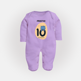 Baby Full Sleeve Bodysuit/ Sleep Suit/ Jumpsuit Birthday Outfit - 10th Month | Personalized Full Sleeve Bodysuit/ Sleep Suit/ Jumpsuit | Cozy Cotton Fabric - LILAC - New Born (Chest 7.5")
