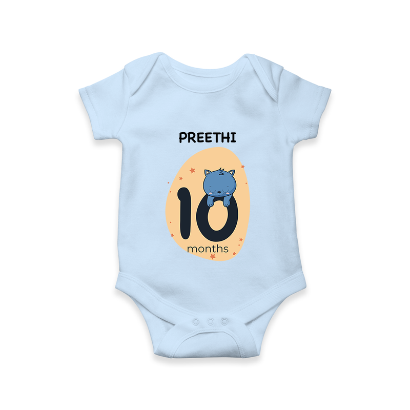 Baby Romper Birthday Outfit - 10th Month | Personalized Bodysuit | Cozy Cotton Fabric - BABY BLUE - New Born (Chest 14")