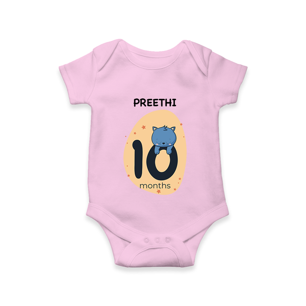 Baby Romper Birthday Outfit - 10th Month | Personalized Bodysuit | Cozy Cotton Fabric - BABY PINK - New Born (Chest 14")