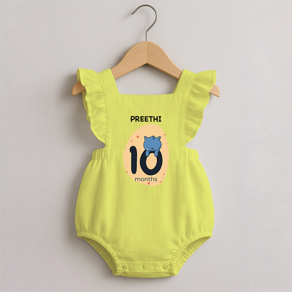 Baby Romper Frock Birthday Outfit - 10th Month | Personalized Romper Frock | Cozy Cotton Fabric - PASTEL YELLOW - 0 - 3 Months Old (Chest 19")