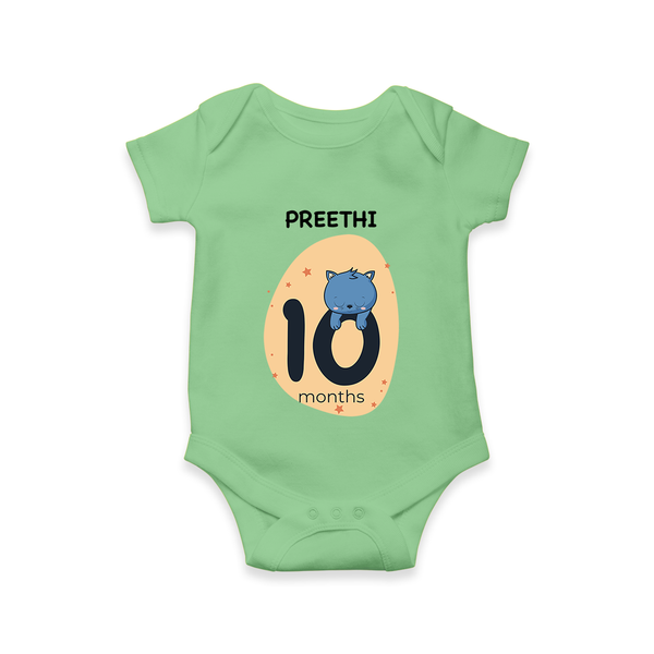 Baby Romper Birthday Outfit - 10th Month | Personalized Bodysuit | Cozy Cotton Fabric - GREEN - New Born (Chest 14")