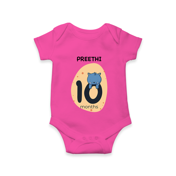 Baby Romper Birthday Outfit - 10th Month | Personalized Bodysuit | Cozy Cotton Fabric - HOT PINK - New Born (Chest 14")