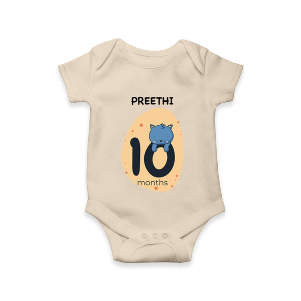 Baby Romper Birthday Outfit - 10th Month | Personalized Bodysuit | Cozy Cotton Fabric - IVORY - New Born (Chest 14")