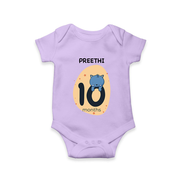 Baby Romper Birthday Outfit - 10th Month | Personalized Bodysuit | Cozy Cotton Fabric - LILAC - New Born (Chest 14")