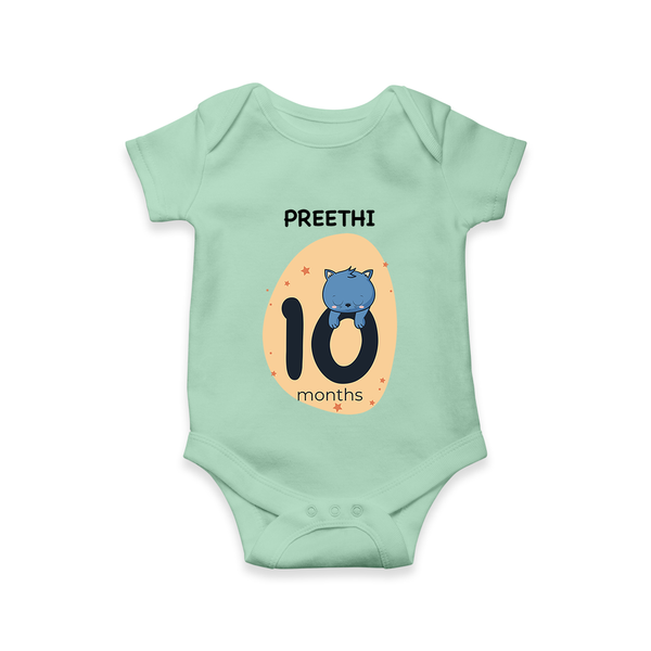 Baby Romper Birthday Outfit - 10th Month | Personalized Bodysuit | Cozy Cotton Fabric - MINT GREEN - New Born (Chest 14")
