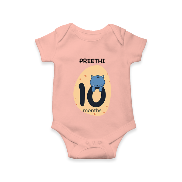 Baby Romper Birthday Outfit - 10th Month | Personalized Bodysuit | Cozy Cotton Fabric - PEACH - New Born (Chest 14")