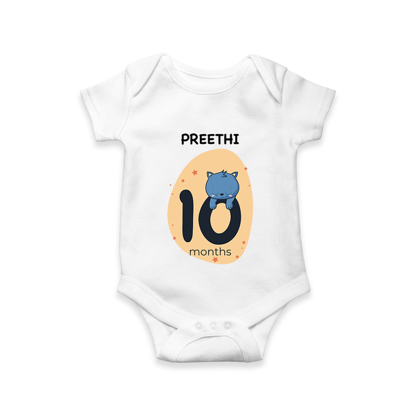 Baby Romper Birthday Outfit - 10th Month | Personalized Bodysuit | Cozy Cotton Fabric - WHITE - New Born (Chest 14")