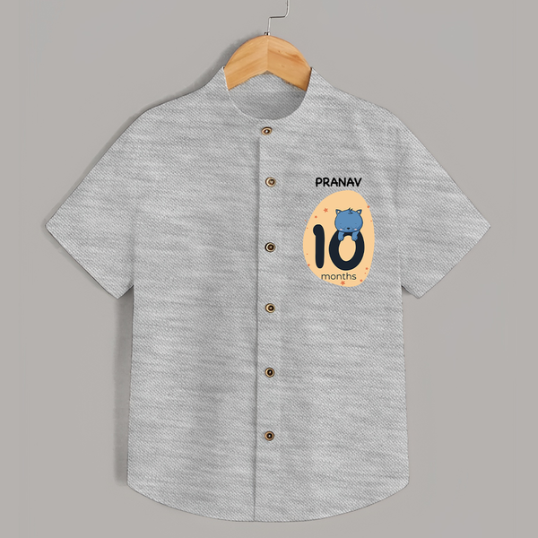 Baby Shirt Birthday Outfit - 10th Month | Personalized Shirt | Cozy Cotton Fabric - GREY - 0 - 6 Months Old (Chest 23")