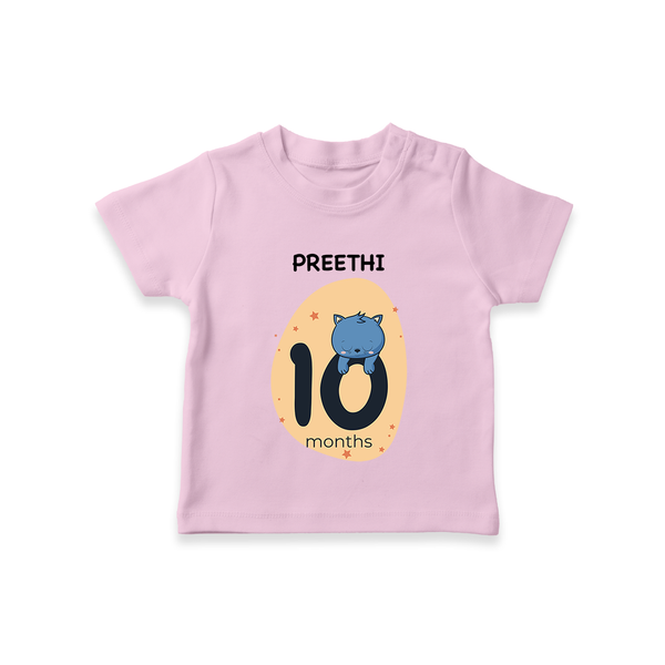 Baby T-Shirt Birthday Outfit - 10th Month | Personalized T-Shirt | Cozy Cotton Fabric - BABY PINK - 0-5 Months Old (Chest 17")