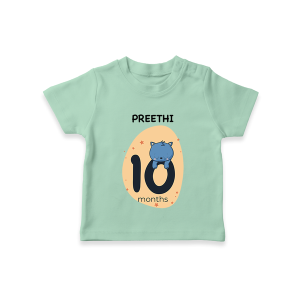 Baby T-Shirt Birthday Outfit - 10th Month | Personalized T-Shirt | Cozy Cotton Fabric - MINT GREEN - 0-5 Months Old (Chest 17")