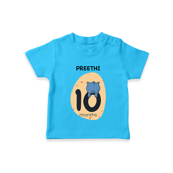 Baby T-Shirt Birthday Outfit - 10th Month | Personalized T-Shirt | Cozy Cotton Fabric - SKY BLUE - 0-5 Months Old (Chest 17")