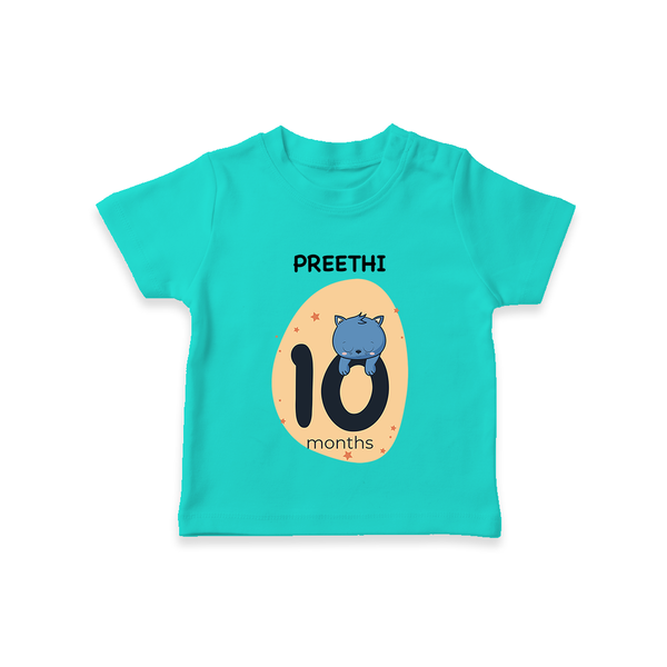Baby T-Shirt Birthday Outfit - 10th Month | Personalized T-Shirt | Cozy Cotton Fabric - TEAL - 0-5 Months Old (Chest 17")