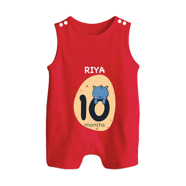 Baby Romper Suit/ Sleeveless Romper Birthday Outfit - 10th Month | Personalized Romper Suit/ Sleeveless Romper | Cozy Cotton Fabric - RED - 0 - 5 Months Old (Chest 18")