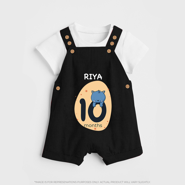 Baby Dungaree Set Birthday Outfit - 10th Month | Personalized Dungaree Set | Cozy Cotton Fabric - BLACK - 0 - 5 Months Old (Chest 18")