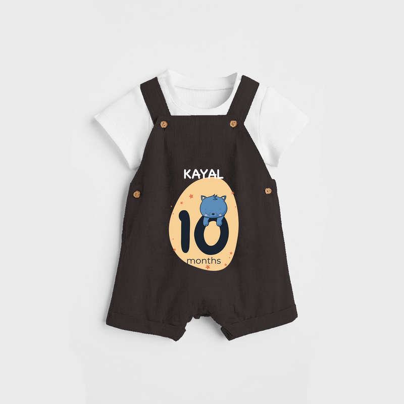 Commemorate your little one's 10th month with a customized Dungaree Set - CHOCOLATE BROWN - 0 - 5 Months Old (Chest 17")