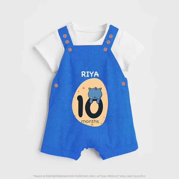 Baby Dungaree Set Birthday Outfit - 10th Month | Personalized Dungaree Set | Cozy Cotton Fabric - COBALT BLUE - 0 - 5 Months Old (Chest 18")