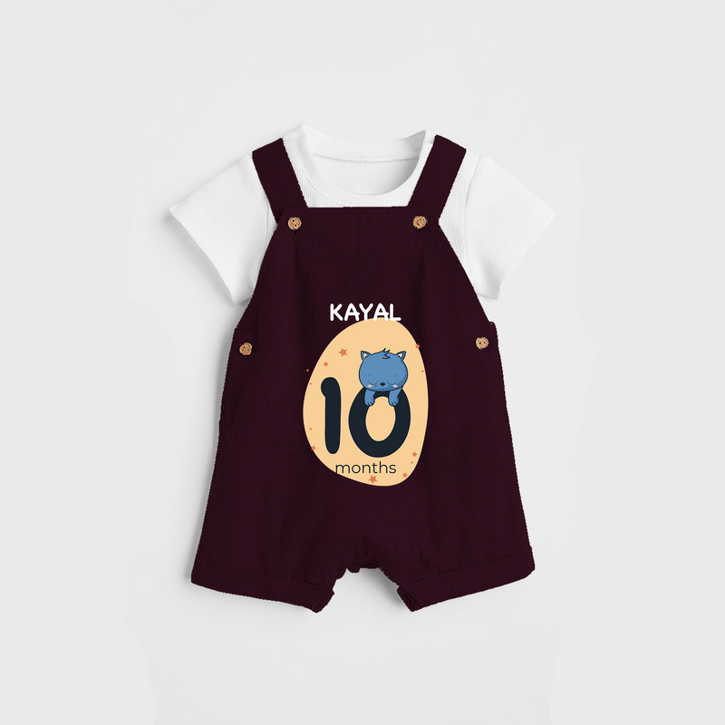 Commemorate your little one's 10th month with a customized Dungaree Set - MAROON - 0 - 5 Months Old (Chest 17")