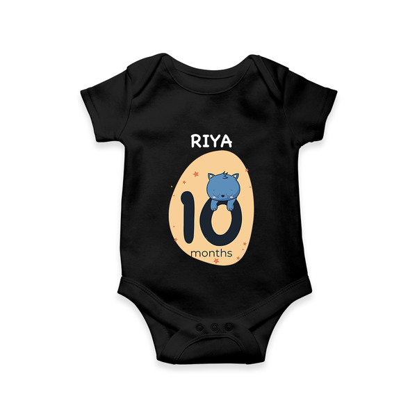 Baby Romper Birthday Outfit - 10th Month | Personalized Bodysuit | Cozy Cotton Fabric - BLACK - New Born (Chest 14")