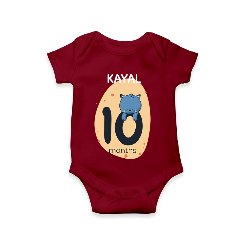 Commemorate your little one's 10th month with a customized romper - MAROON - 0 - 3 Months Old (Chest 16")