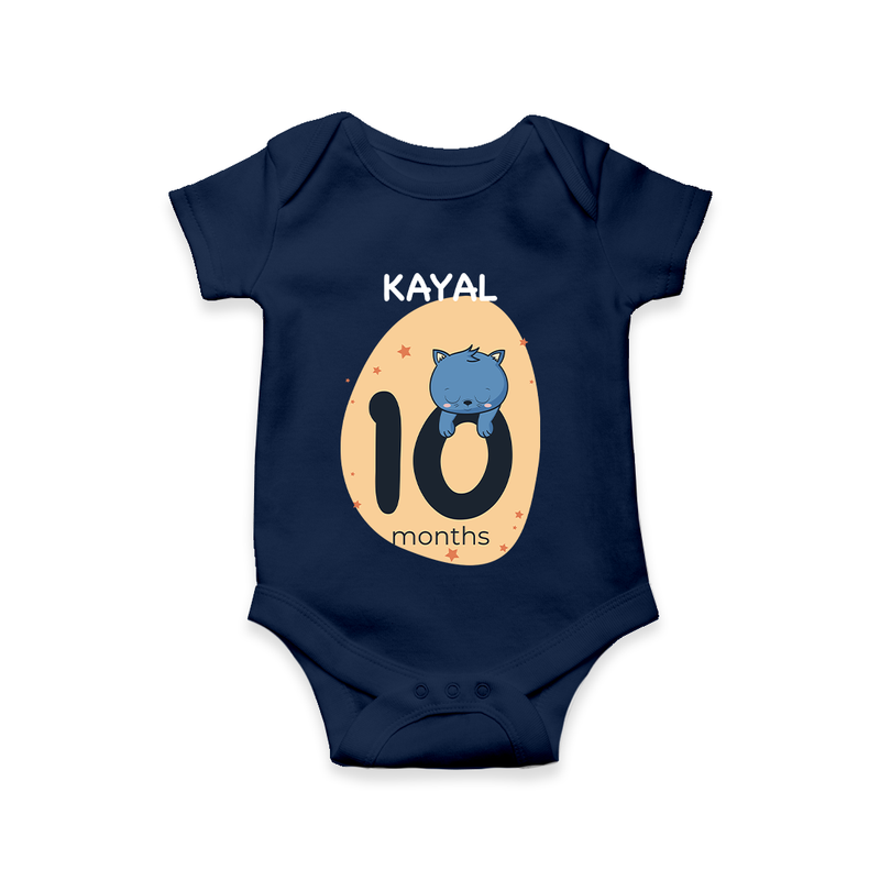 Commemorate your little one's 10th month with a customized romper - NAVY BLUE - 0 - 3 Months Old (Chest 16")