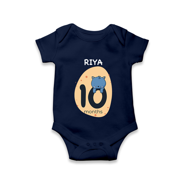 Baby Romper Birthday Outfit - 10th Month | Personalized Bodysuit | Cozy Cotton Fabric - NAVY BLUE - New Born (Chest 14")