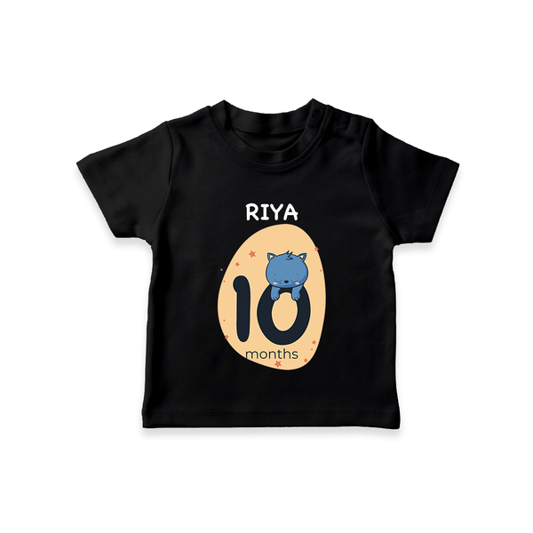 Baby T-Shirt Birthday Outfit - 10th Month | Personalized T-Shirt | Cozy Cotton Fabric - BLACK - 0-5 Months Old (Chest 17")