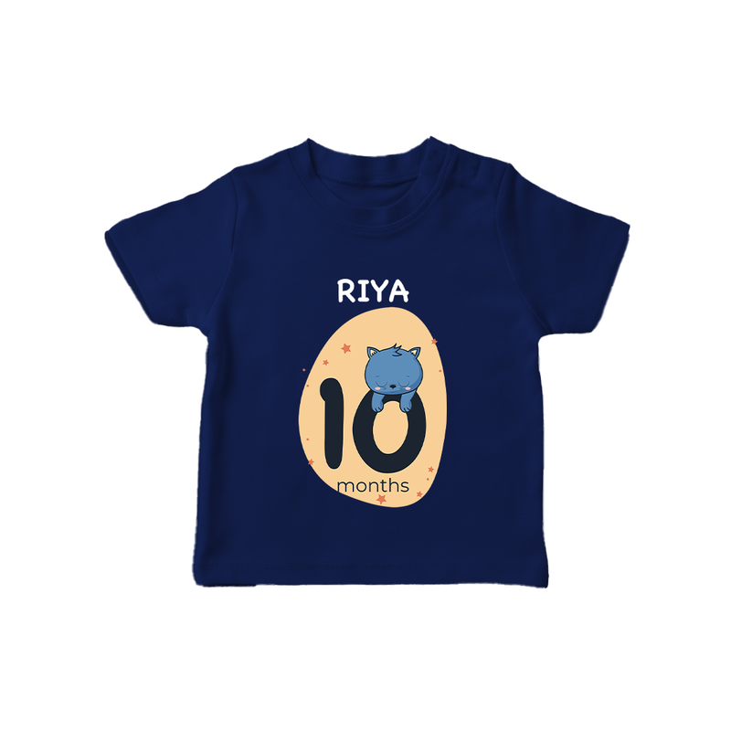 Baby T-Shirt Birthday Outfit - 10th Month | Personalized T-Shirt | Cozy Cotton Fabric - NAVY BLUE - 0-5 Months Old (Chest 17")