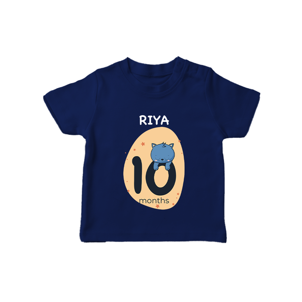 Baby T-Shirt Birthday Outfit - 10th Month | Personalized T-Shirt | Cozy Cotton Fabric - NAVY BLUE - 0-5 Months Old (Chest 17")