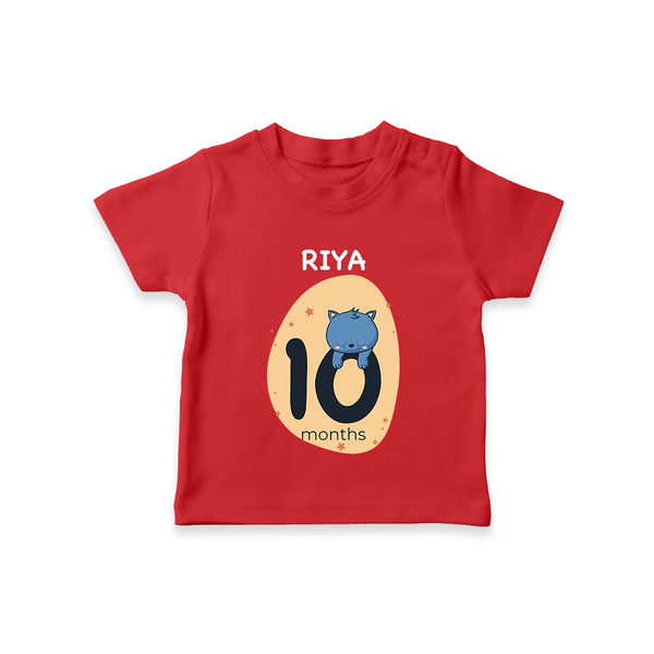 Baby T-Shirt Birthday Outfit - 10th Month | Personalized T-Shirt | Cozy Cotton Fabric - RED - 0-5 Months Old (Chest 17")