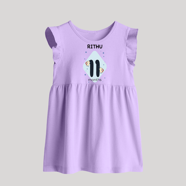 Baby Baby Frock Birthday Outfit - 11th Month | Personalized Baby Frock | Cozy Cotton Fabric - LILAC - 0 - 3 Months Old (Chest 17")