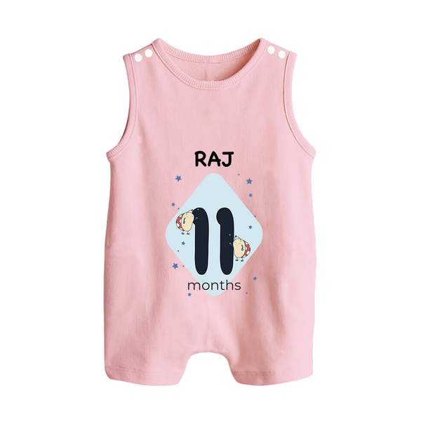 Baby Romper Suit/ Sleeveless Romper Birthday Outfit - 11th Month | Personalized Romper Suit/ Sleeveless Romper | Cozy Cotton Fabric - BABY PINK - 0 - 5 Months Old (Chest 18")