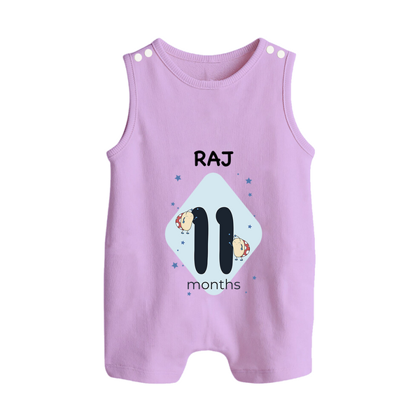 Baby Romper Suit/ Sleeveless Romper Birthday Outfit - 11th Month | Personalized Romper Suit/ Sleeveless Romper | Cozy Cotton Fabric - LILAC - 0 - 5 Months Old (Chest 18")