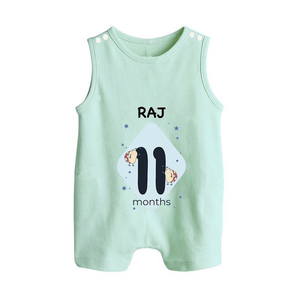 Baby Romper Suit/ Sleeveless Romper Birthday Outfit - 11th Month | Personalized Romper Suit/ Sleeveless Romper | Cozy Cotton Fabric - MINT GREEN - 0 - 5 Months Old (Chest 18")