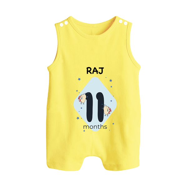 Baby Romper Suit/ Sleeveless Romper Birthday Outfit - 11th Month | Personalized Romper Suit/ Sleeveless Romper | Cozy Cotton Fabric - PASTEL YELLOW - 0 - 5 Months Old (Chest 18")