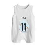 Baby Romper Suit/ Sleeveless Romper Birthday Outfit - 11th Month | Personalized Romper Suit/ Sleeveless Romper | Cozy Cotton Fabric - WHITE - 0 - 5 Months Old (Chest 18")